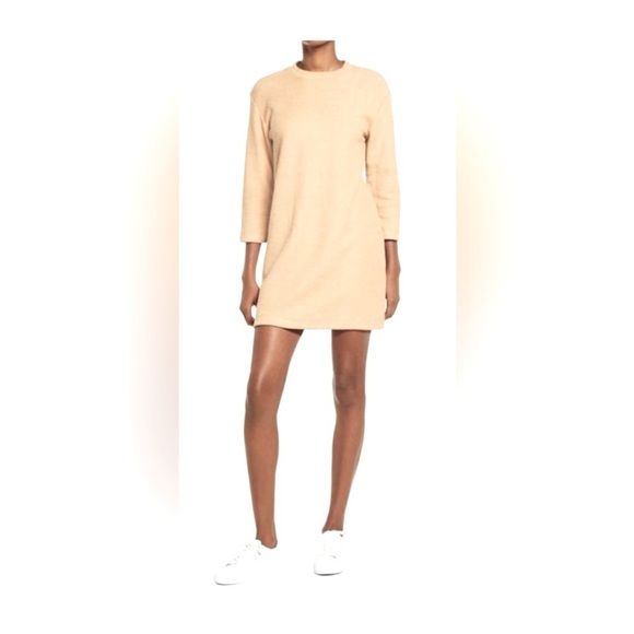 Reformation | Long Sleeve Mock Neck Ribbed Mini Dress Size Medium Cream Neutral - Picture 2 of 12